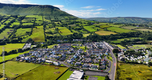 Aerial View of Residential homes and Town houses in Waterfoot Village Glenariff Antrim Northern Ireland photo