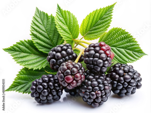 Fresh Blackberries with Leaves on white background