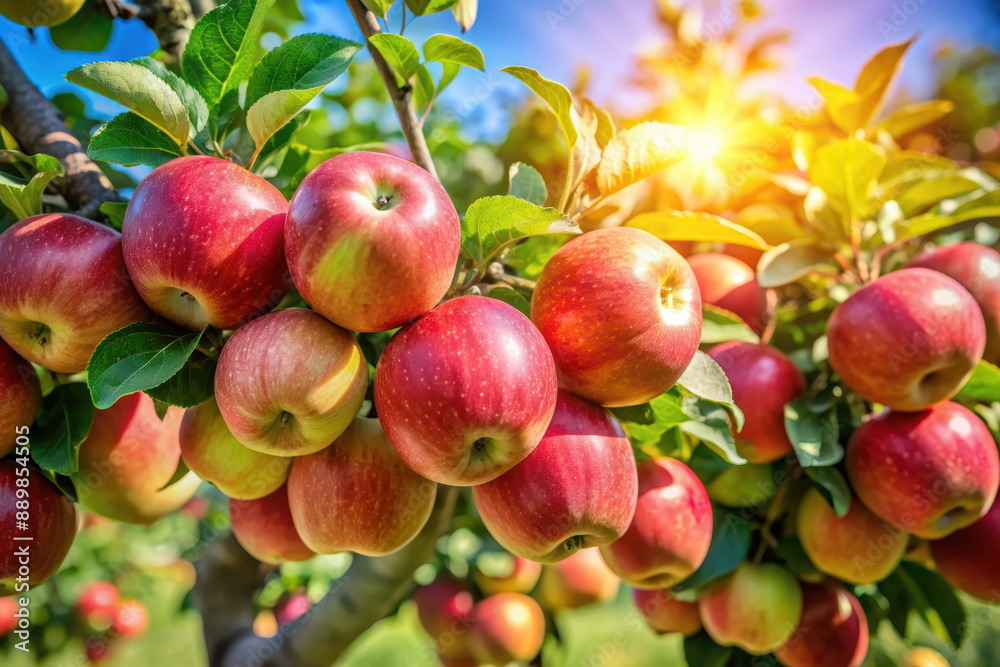 Ripe Apples on a Branch in Sunlight Ripe Apples on a Branch in Sunlight