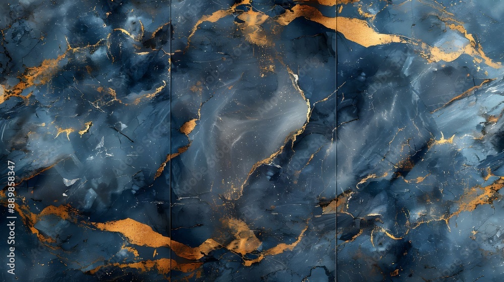 Fototapeta premium Blue marble texture background with golden veins