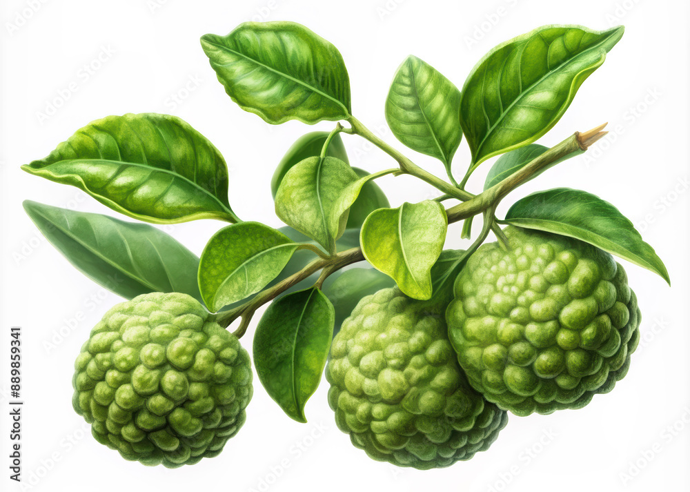 Kaffir Lime Branch with Fruit and Leaves on white background. Kaffir Lime Branch with Fruit and Leaves on white background.