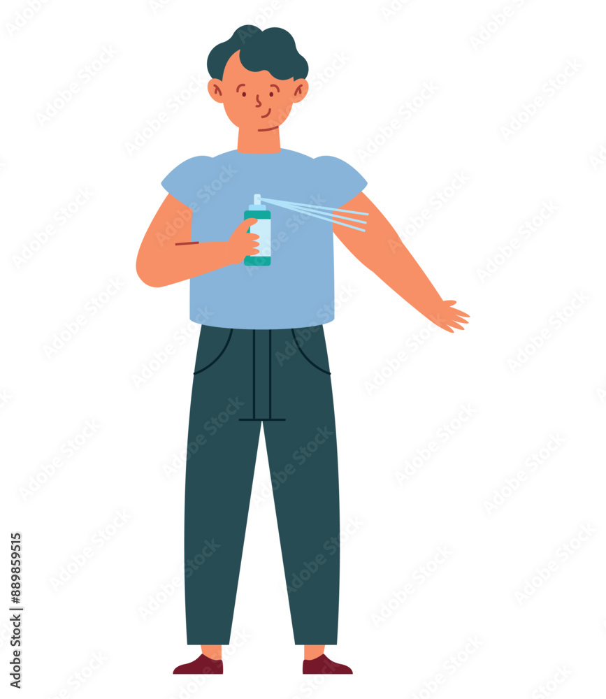 man spraying insect repellent on his hand man spraying insect repellent on his hand