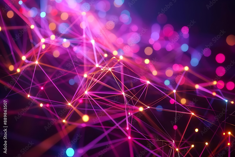 Fototapeta premium Abstract 3D Background with Neon Lines and Bokeh