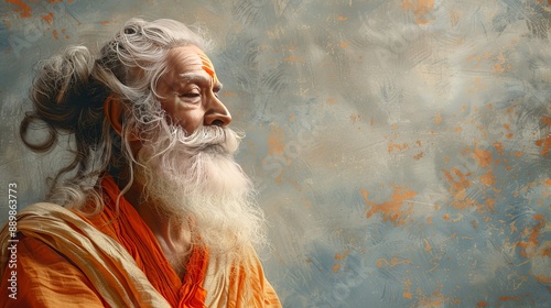 Illustration for Guru Purnima with sage Vyasa in meditation photo