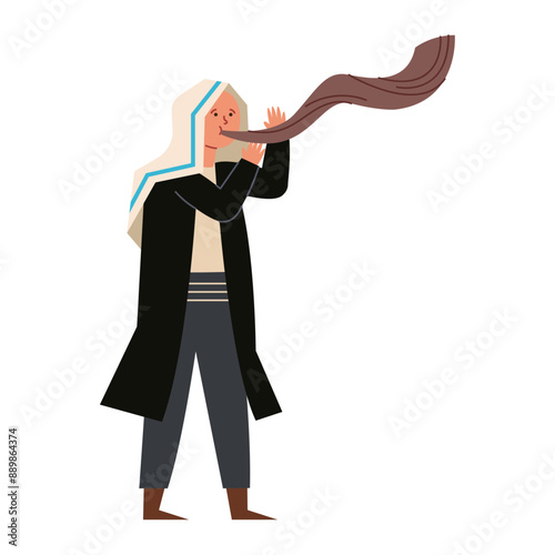 man blowing shofar horn for the jewish new year
