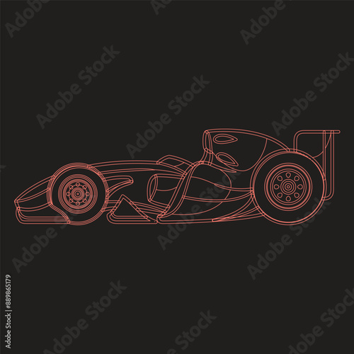 F1 racing car, super fas,t line art racing car, vector