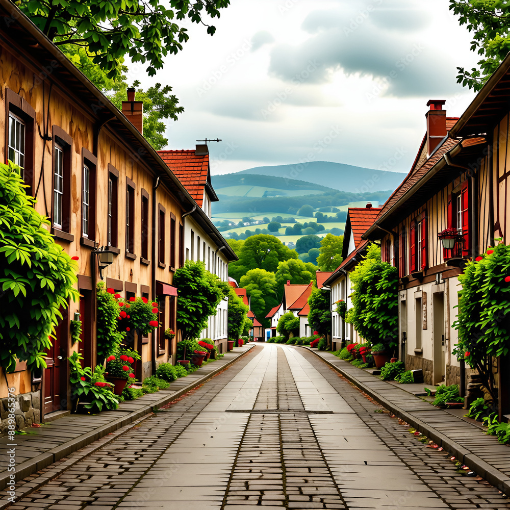 Obraz premium 조용한 마을의 골목길