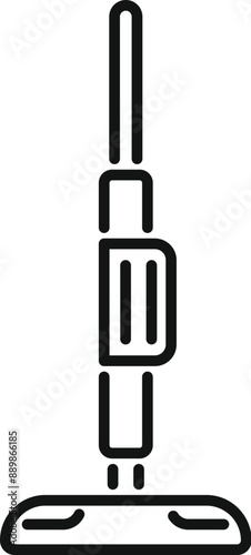 Simple black and white icon of a vacuum cleaner standing upright, great for representing a cleaning service