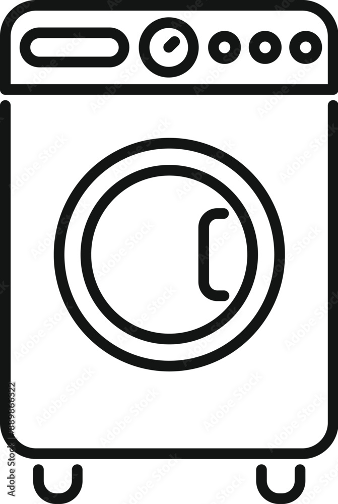 Simple black and white icon of a washing machine with a round door, perfect for representing laundry and household chores Simple black and white icon of a washing machine with a round door, perfect for representing laundry and household chores