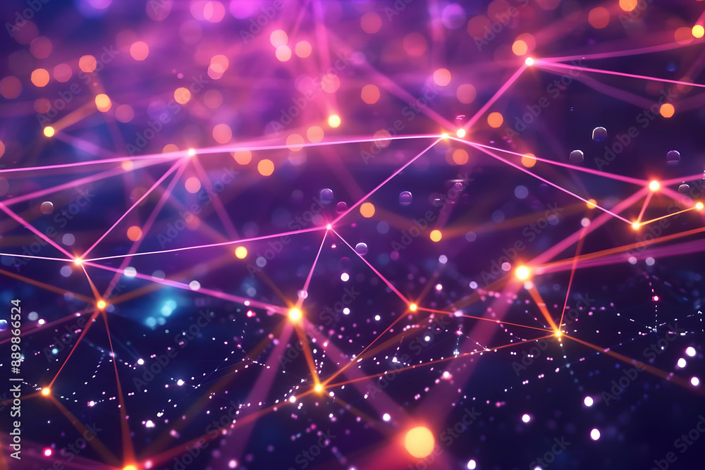 Abstract Background with Glowing Lines and Bokeh Lights