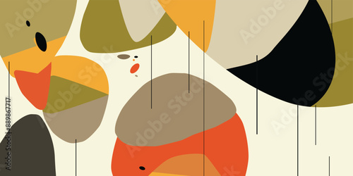 Retro Mid Century Modern Background Overlapping Shapes Vector 60s Design