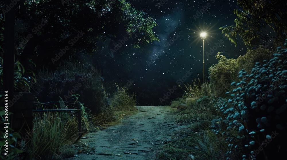 Nighttime Path Through a Starry Forest Nighttime Path Through a Starry Forest