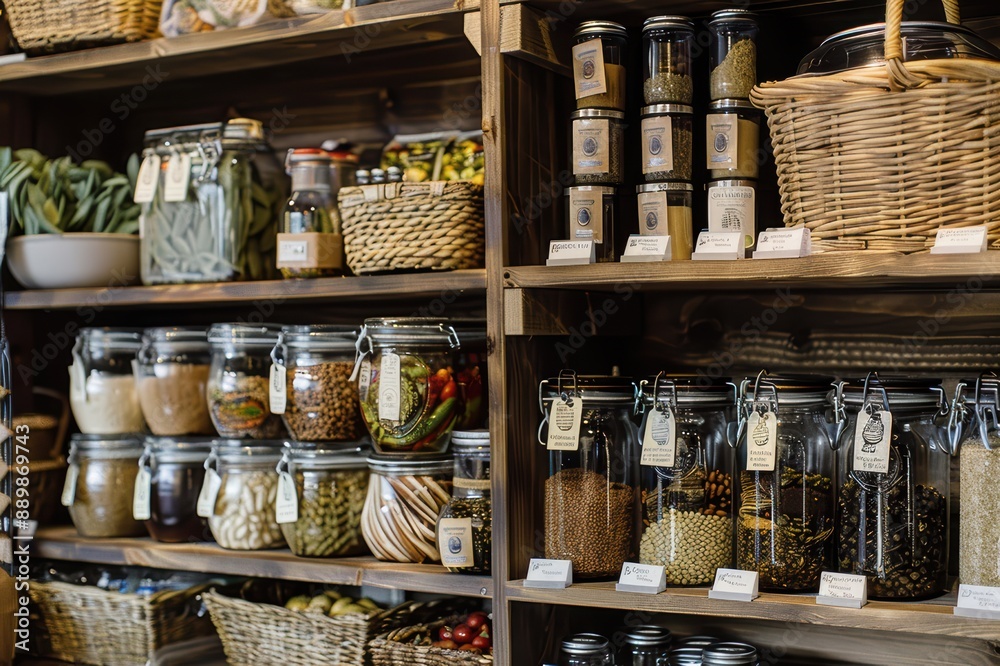 Neatly Organized Pantry with Jars and Baskets Neatly Organized Pantry with Jars and Baskets