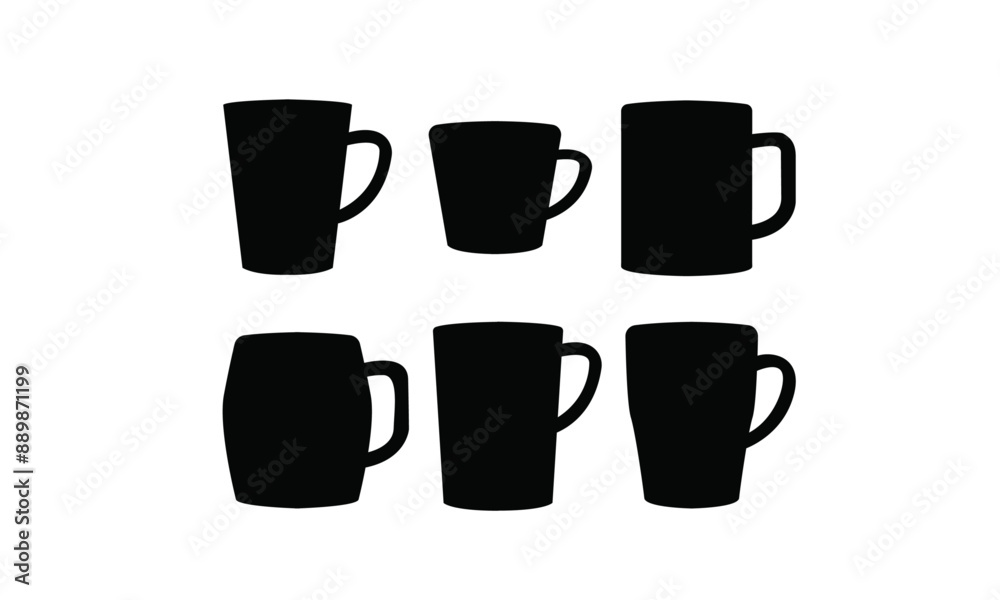 mug silhouettes set in black and white, Cup vector set mug silhouettes set in black and white, Cup vector set