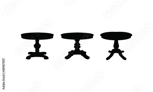 vintage table silhouettes set in black and white, tables vector set