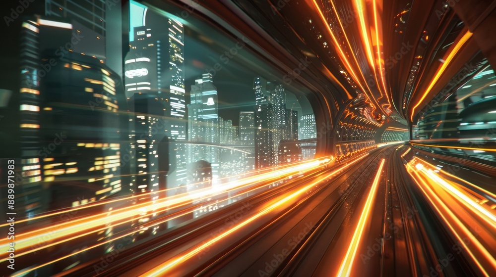 Futuristic Cityscape Tunnel with Bright Lights Futuristic Cityscape Tunnel with Bright Lights