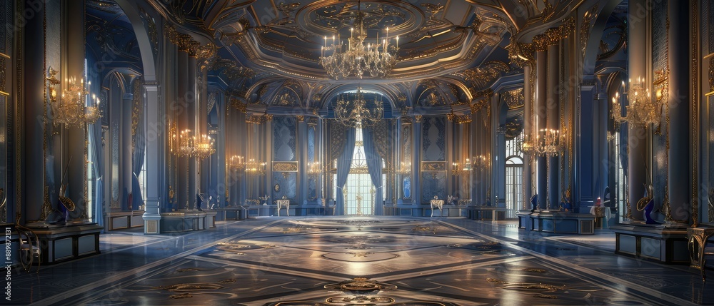 Fototapeta premium A Grand and Opulent Hall Bathed in Golden Light
