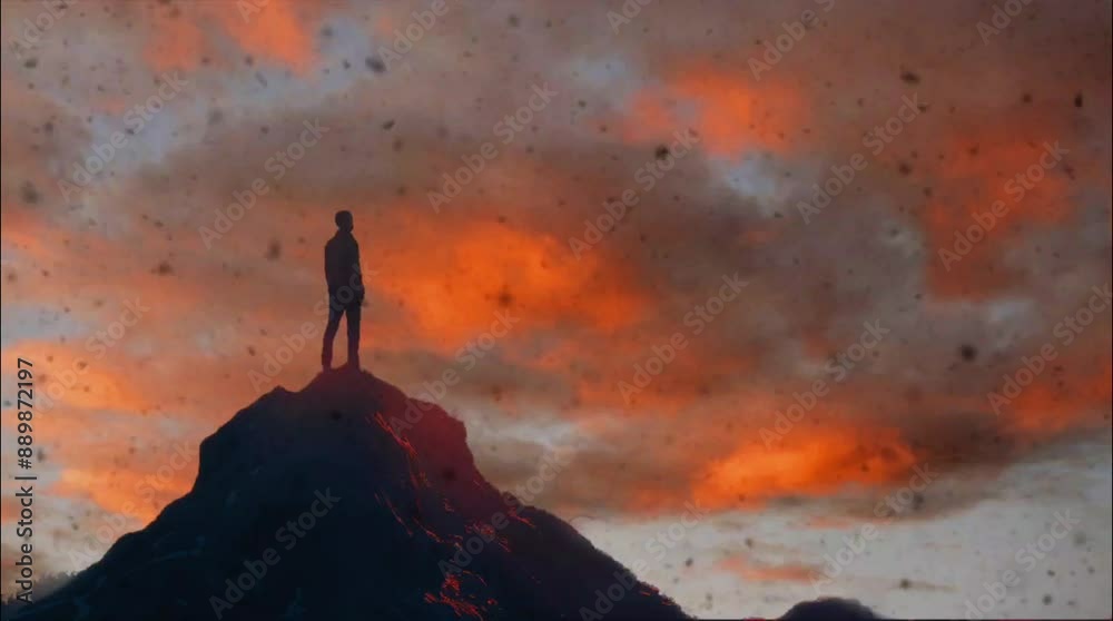 Hiker on a Mountain Summit Surrounded by Beautiful Clouds Hiker on a Mountain Summit Surrounded by Beautiful Clouds