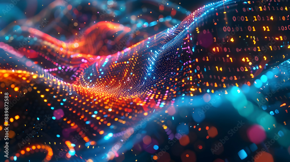 Fototapeta premium Abstract 3D Digital Wave Background with Colorful Lights