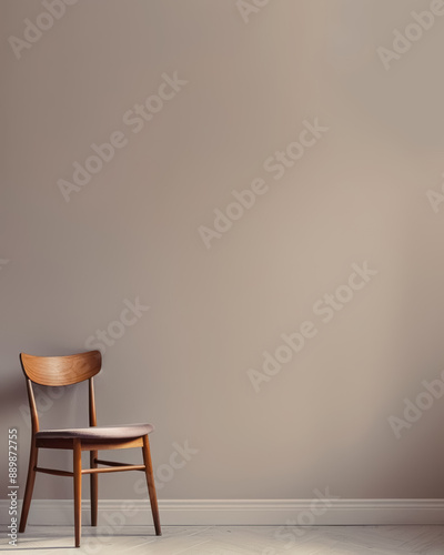minimalist wooden chair against a plain beige wall in an empty room