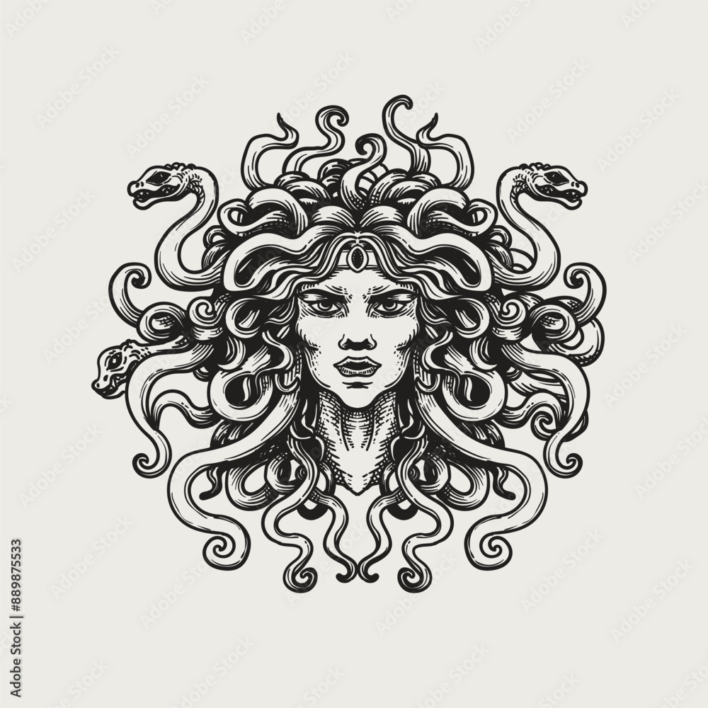 Medusa Hand drawn sketch. Vector illustration.
Medusa Hand drawn sketch. Vector illustration.