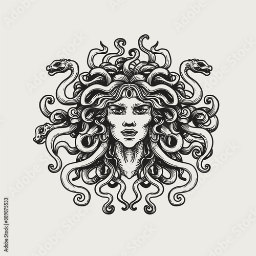 Medusa Hand drawn sketch. Vector illustration.
