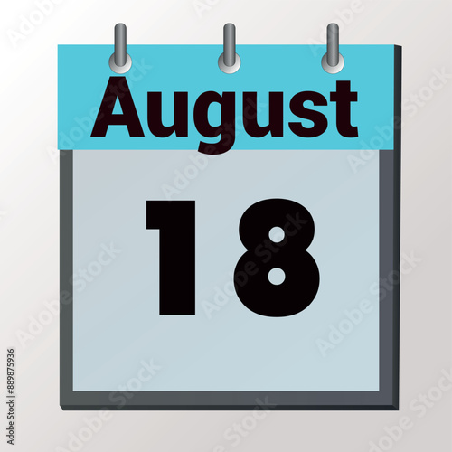 vector calendar page with date August 18, light colors