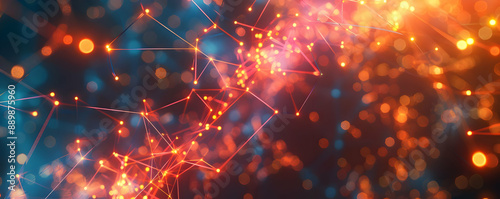 Abstract Orange and Blue 3D Render with Glowing Lines and Bokeh