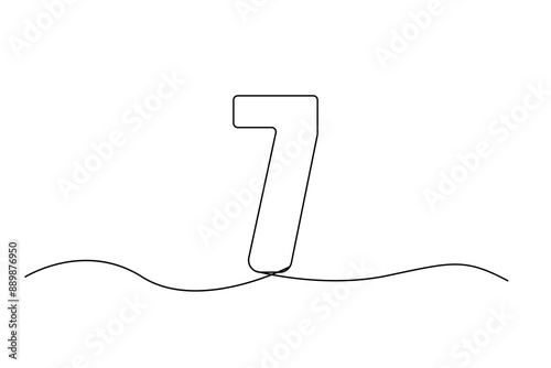Number seven outline. Minimalist vector drawing. Single continuous line. Simple black design.