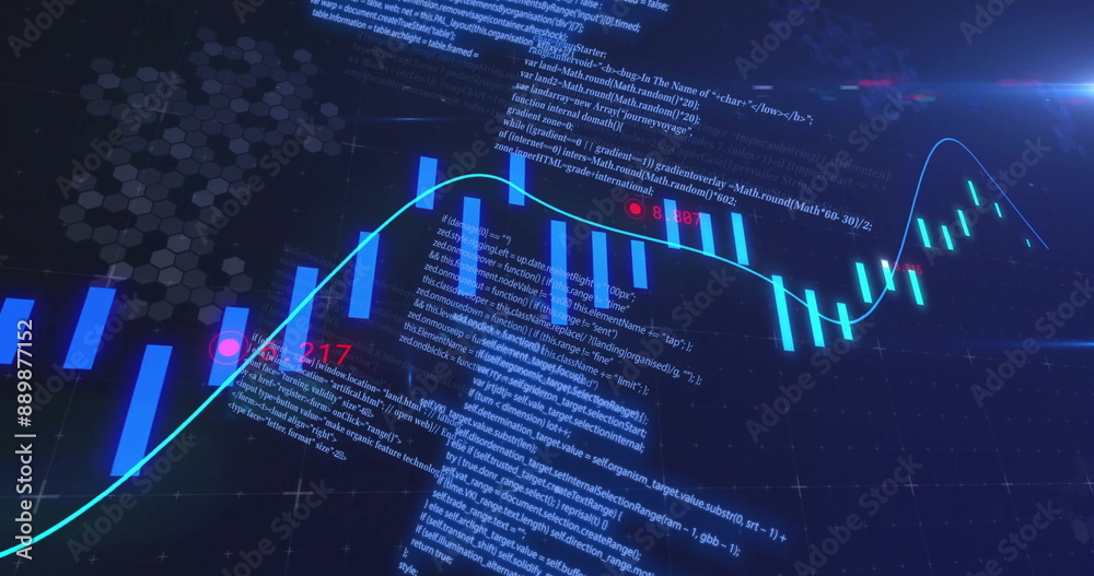 Naklejka premium Image of financial data processing over black background