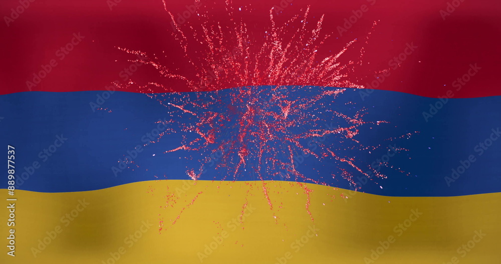 Fototapeta premium Image of fireworks over flag of armenia