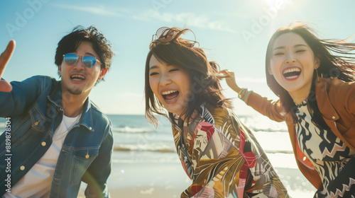 海に遊びにきた若いアジア人たち photo