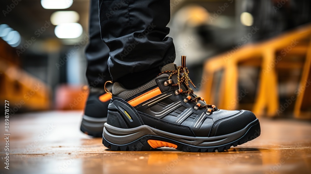 Close-Up of Black and Orange Work Boots Close-Up of Black and Orange Work Boots