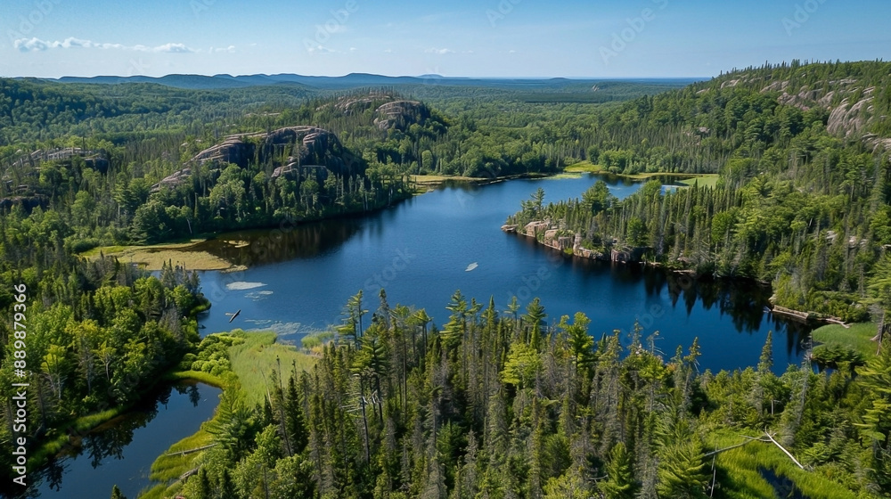 Aerial View of Lush Forests and Lakes Near Sdaily, Canada Aerial View of Lush Forests and Lakes Near Sdaily, Canada