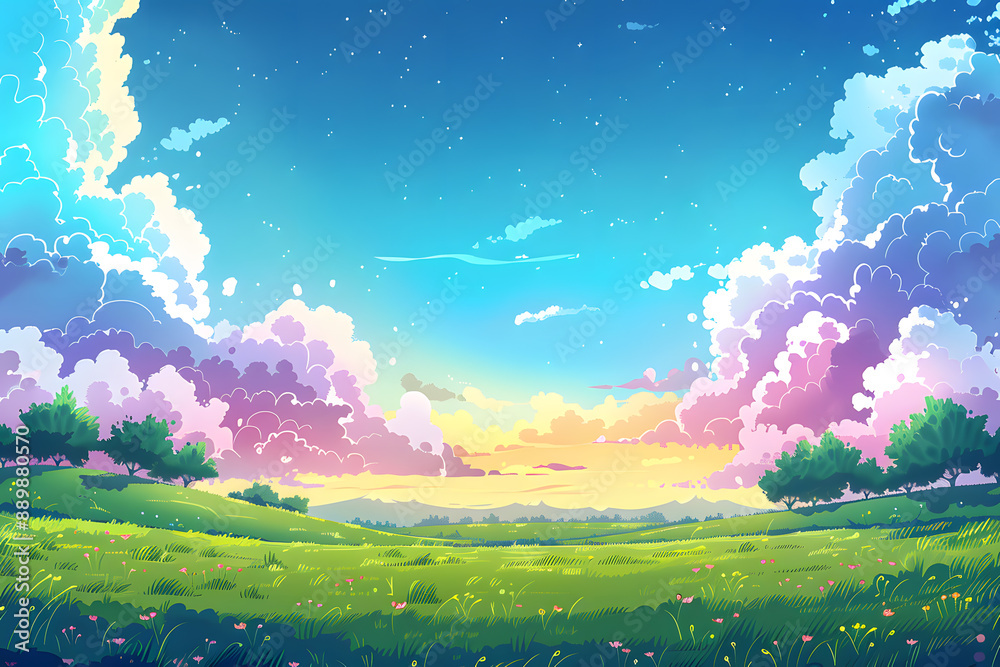 Obraz premium Comic illustration landscape background