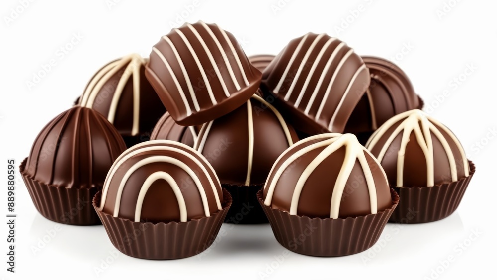 Delicious chocolate truffles with elegant stripes Delicious chocolate truffles with elegant stripes