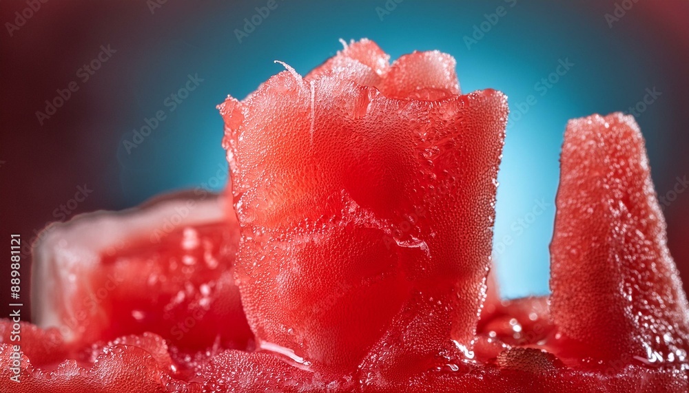 A refreshing watermelon slushie in a clear glass, condensation glistening, with reflections A refreshing watermelon slushie in a clear glass, condensation glistening, with reflections