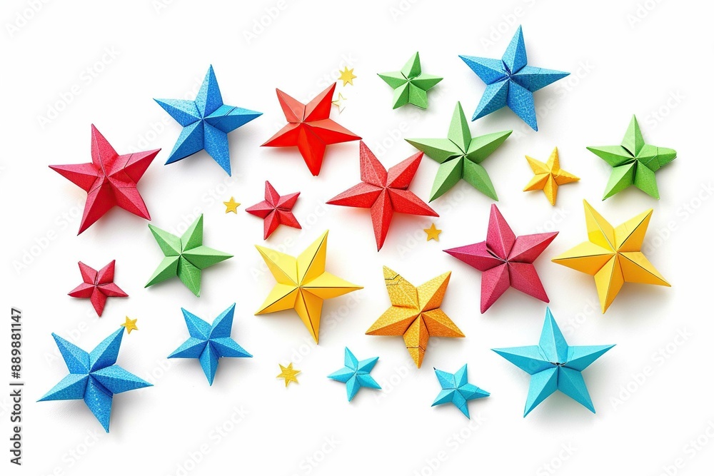 Colorful paper stars, isolated on white