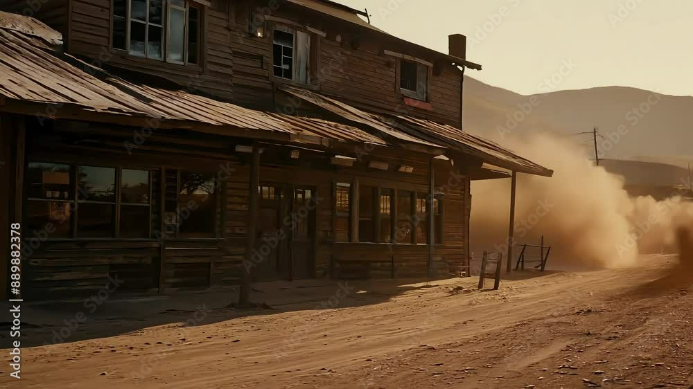 Deserted Old Western Town with Dust Storm with Ai generated.
