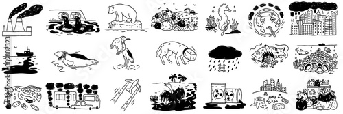 Environmental pollution doodle set