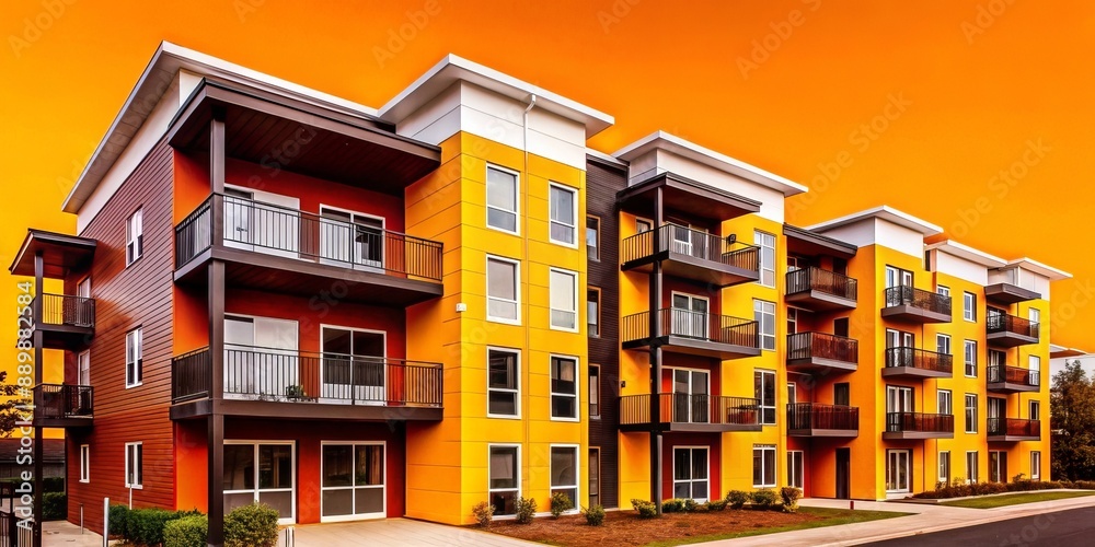 Modern Apartment Building with Yellow and Orange Facade Modern Apartment Building with Yellow and Orange Facade