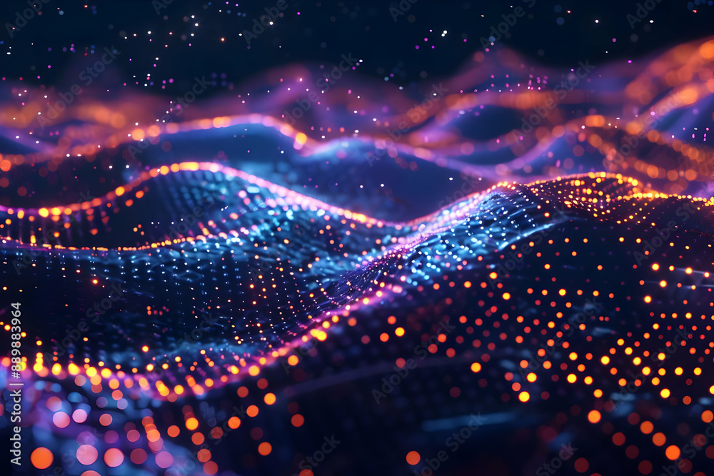 Abstract 3D Background with Wavy Lines and Glowing Lights Abstract 3D Background with Wavy Lines and Glowing Lights