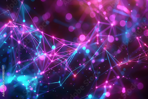 Abstract 3D Background with Pink and Blue Glowing Lines and Bokeh