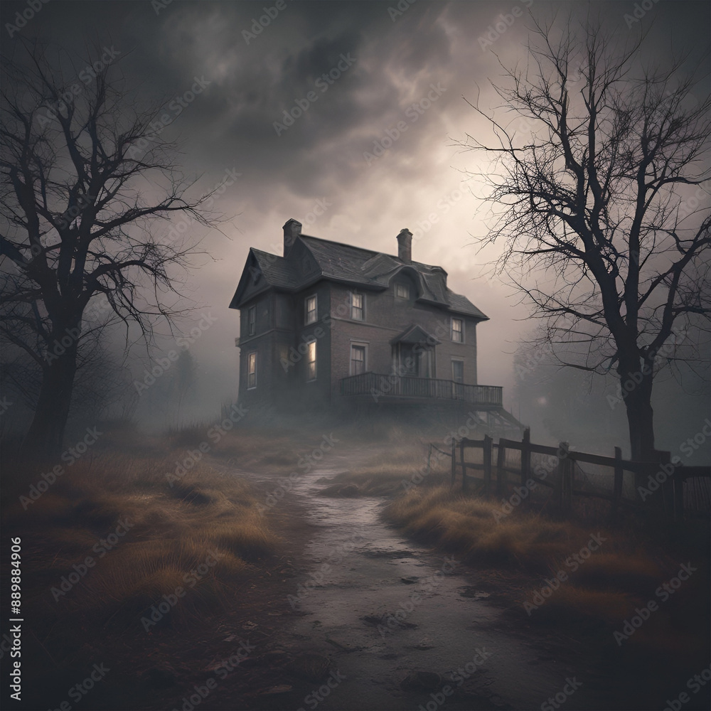 Spooky house at the end of Spooky Lane on a spooky November evening. Spooky house at the end of Spooky Lane on a spooky November evening.
