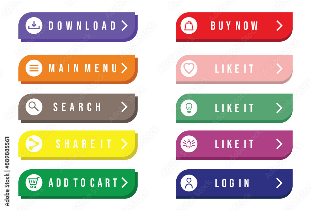 Colorful web design button collection with flat design.eps