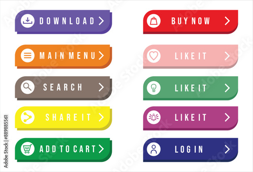 Colorful web design button collection with flat design.eps