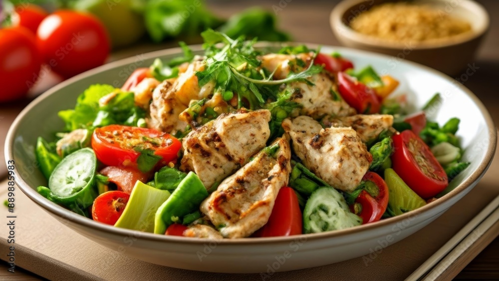 Deliciously fresh chicken and vegetable salad Deliciously fresh chicken and vegetable salad