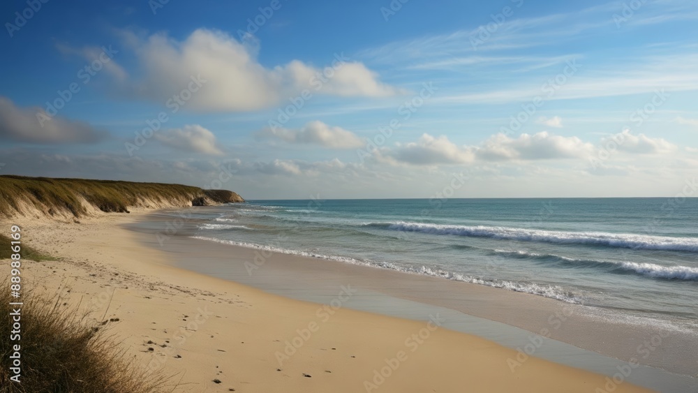 Tranquil beach scene with gentle waves and a clear sky Tranquil beach scene with gentle waves and a clear sky