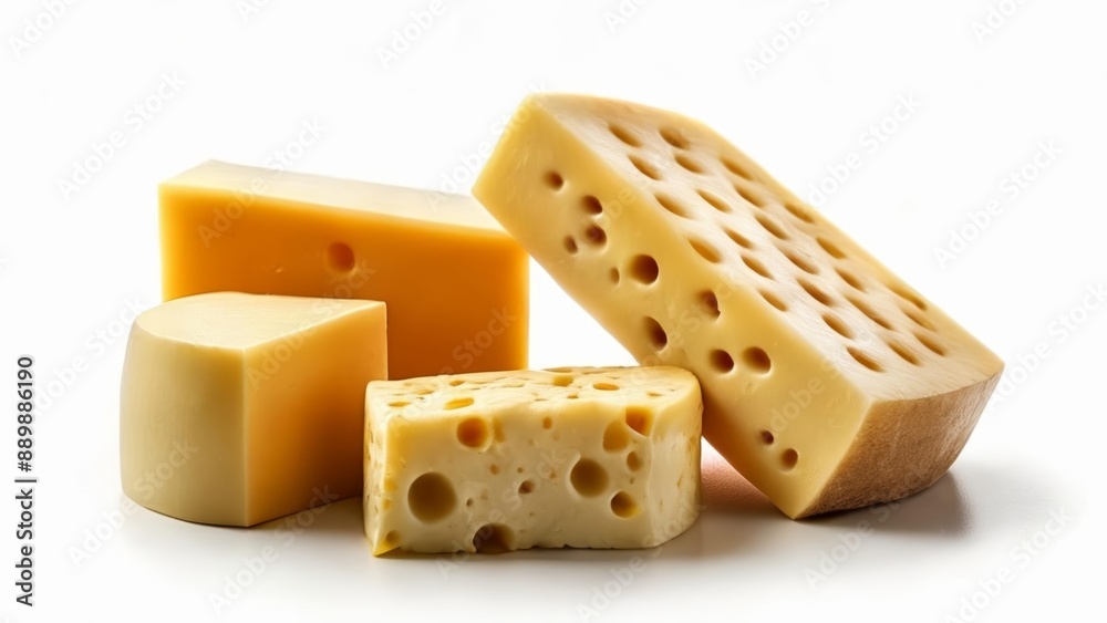 A variety of cheese blocks with holes perfect for snacking or cooking A variety of cheese blocks with holes perfect for snacking or cooking
