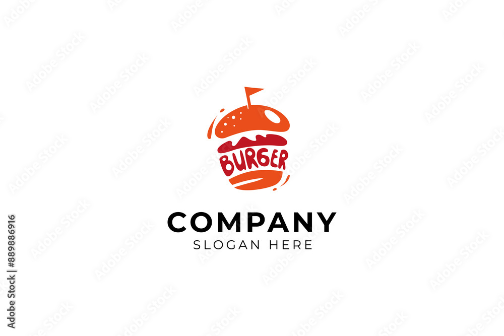 Burger fast food logo in flat design style Burger fast food logo in flat design style